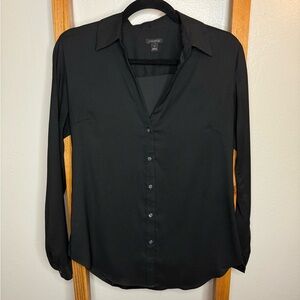 Ann Taylor Black Button Down Shirt Small Tall